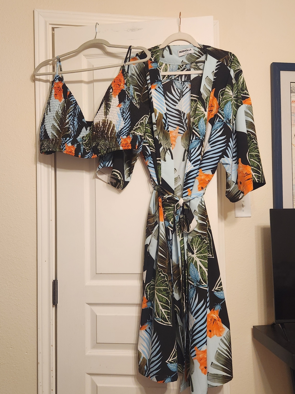 Rebdolls Black Floral Textured V-Neck Dress with Blue & Green Accents